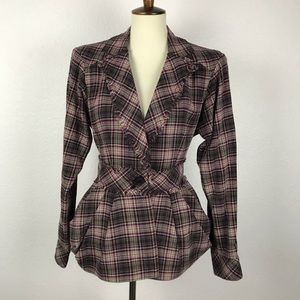 Nanette Lepore Plaid Fringe Trim Fitted Blazer